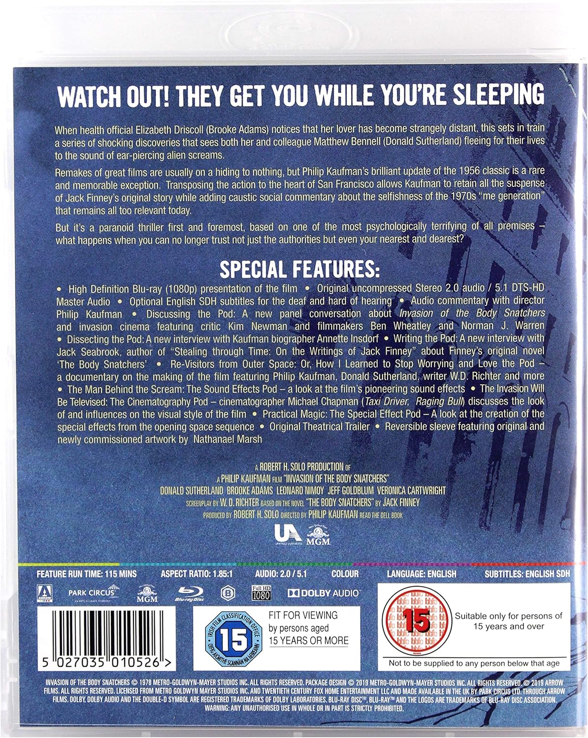 Image of Back Cover of Blu-Ray - VG+/VG+ - PHILIP KAUFMAN, Invasion Of The Body Snatchers (, Europe 2013), Strong VG+,  - 0956136S