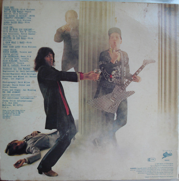 Image of Back Cover of LP - VG/VG - CHEAP TRICK, Dream Police (Epic; 83522, UK 1979, Gatefold, Insert), Strong VG, Gold Promo Stamp On Rear Sleeve,  - 0916476C