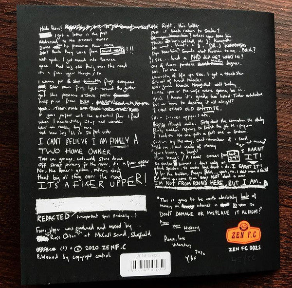 Image of Back Cover of 7" - VG+/VG+ - YARD ACT, The Trapper's Pelts / Fixer Upper (ZEN F.C. ; ZEN FC 002S, UK 2020, Triple Fold Over Sleeve With Red Print, Sticker, Numbered Limited Edition), Very Strong VG+ Throughout, Mark On Run In Which Clicks Slightly, Very Slight Ring Wear, Limited Edition Number 20/50,  - 0926408E