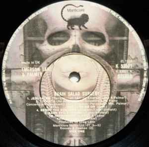 Image of Label Cover of LP - VG/VG+ - EMERSON, LAKE & PALMER, Brain Salad Surgery (Manticore; K 53501, UK 1970s Reissue, Fold Out Sleeve, No Poster), Small circle of sticker damage to sleeve,  - 1416112C