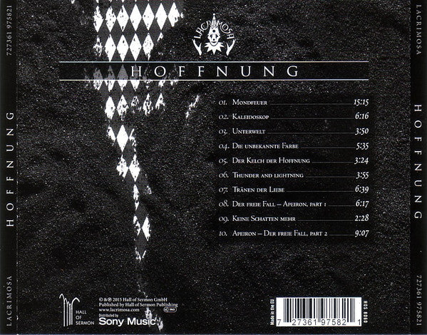 Image of Back Cover of CD - VG+/VG+ - LACRIMOSA, Hoffnung (Hall Of Sermon ; HOS 8060, Europe 2015), ,  - 0956243S