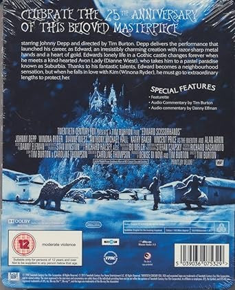 Image of Back Cover of Blu-Ray - VG+/VG+ - TIM BURTON, Edward Scissorhands (20th Century Fox; FD-BOGB.1, UK 2015 Reissue, Steelbook, Card Info Sheet), Some marks on card info sheet.,  - 1016016C