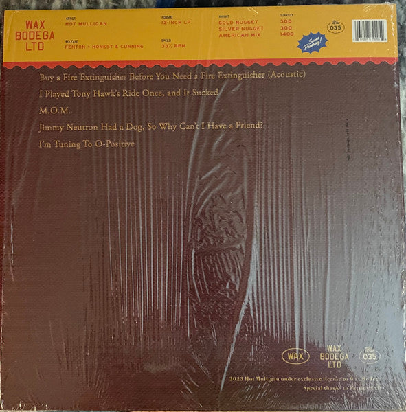 Image of Back Cover of LP - EX/EX - HOT MULLIGAN, Fenton + Honest & Cunning (Wax Bodega; WAX-035, US 2023 Reissue, Inner, 'American Mix' Marble Vinyl), Seal opened instore, still in shrinkwrap.,  - 1146392S