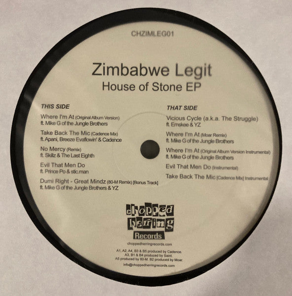 Image of Back Cover of 12" EP - EX/EX - ZIMBABWE LEGIT, House of Stone EP (Chopped Herring Records; CHZIMLEG01, UK 2023, Limited Edition), ,  - 1046049S