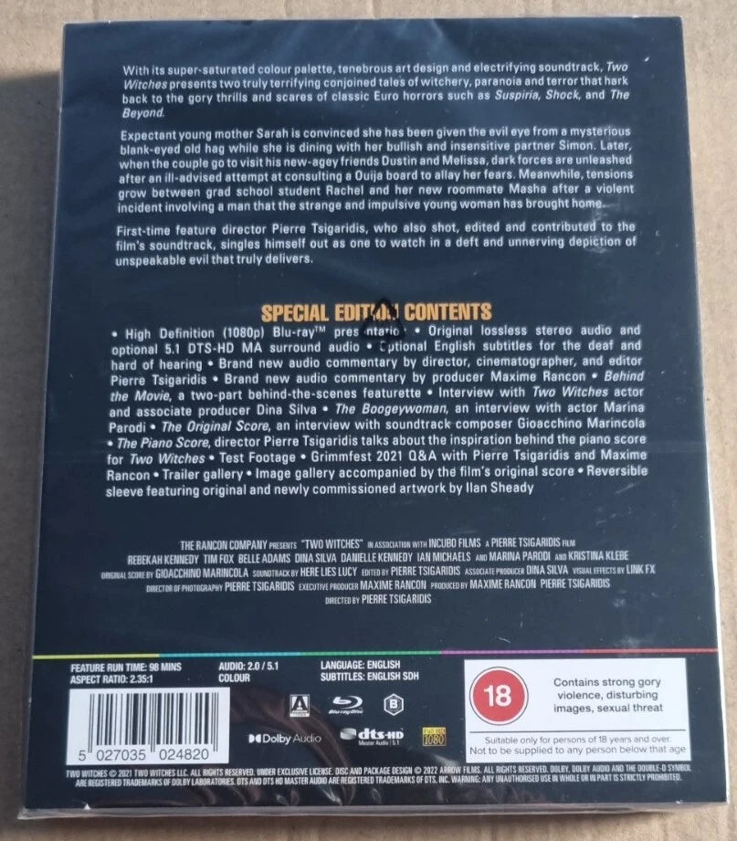 Image of Back Cover of Blu-Ray - VG+/VG+ - PIERRE TSIGARIDIS, Two Witches (Arrow Video; FCD2322, UK 2022), Strong VG+,  - 0956269S
