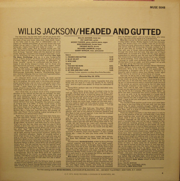Image of Back Cover of LP - VG+/VG+ - WILLIS JACKSON, Headed And Gutted (Muse Records; MR 5048, US 1974), ,  - 4026295E