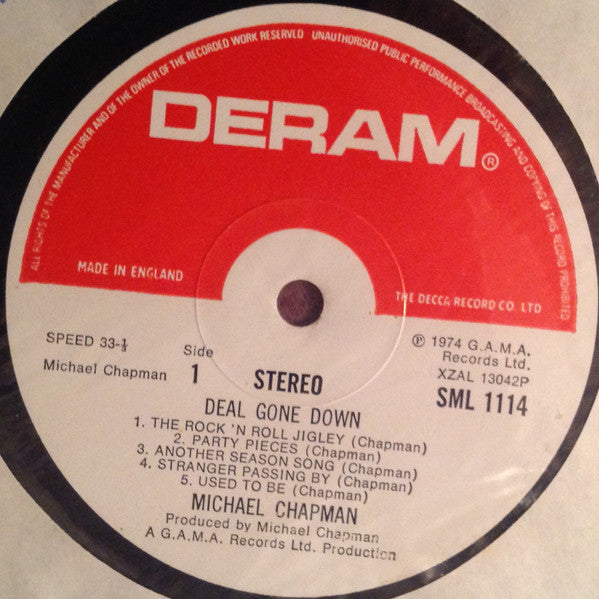 Image of Label Cover of LP - VG/VG+ - MICHAEL CHAPMAN, Deal Gone Down (Deram; SML 1114, UK 1974), Creasing and light ring wear.,  - 1046055S