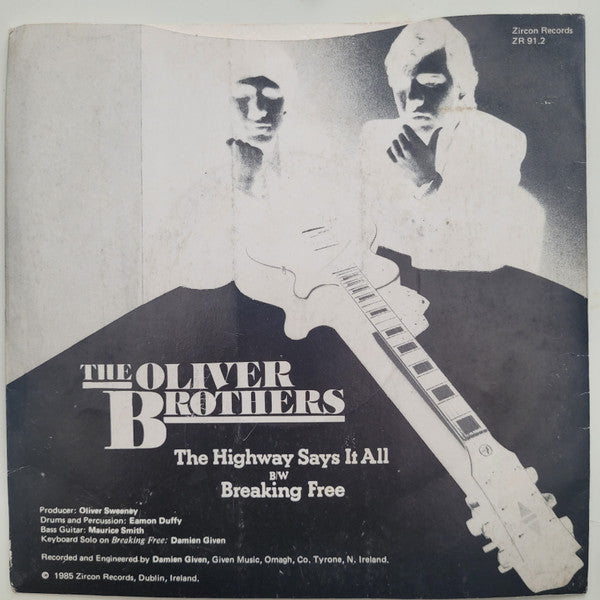 Image of Back Cover of 7" - VG/VG+ - THE OLIVER BROTHERS, The Highway Says It All / Breaking Free (Zircon; ZR 91, UK 1985, Picture Sleeve), Strong VG+, Ring Wear,  - 1026065E