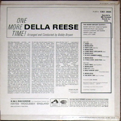 Image of Back Cover of LP - VG/G+ - DELLA REESE, One More Time! Recorded Live At The Playboy Club (His Master's Voice; CSD 3605, UK 1967, Laminated Flipback Sleeve), Quite a few light marks to disc.,  - 1016196C