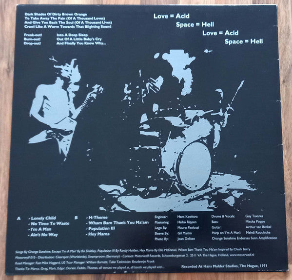 Image of Back Cover of LP - VG/VG - ORANGE SUNSHINE, Love = Acid Space = Hell (Motorwolf; MOTORWOLF 015, Netherlands 2003, Embossed Cover), Edge Wear, 4cm Splits On Spine And Top.,  - 1046136S