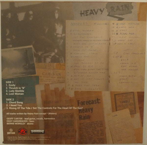 Image of Back Cover of LP - VG+/VG+ - HEAVY RAIN, Heavy Rain (Guerssen; GUESS223, Europe 2023, Insert, Black Inner, Limited Edition, Remastered), Nice clean copy. Disc looks seldom played.,  - 1046140S