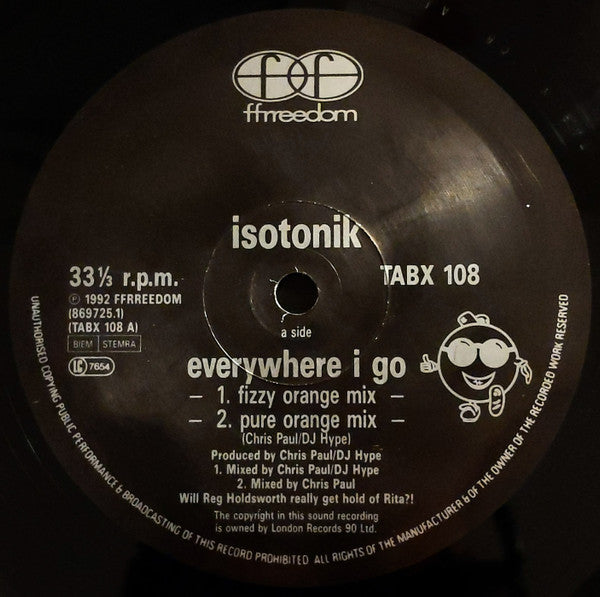 Image of Label Cover of 12" - VG+/VG+ - ISOTONIK, Isotonik E.P. (ffrreedom; TABX 108, UK 1992, Picture Sleeve), ,  - 2716133C