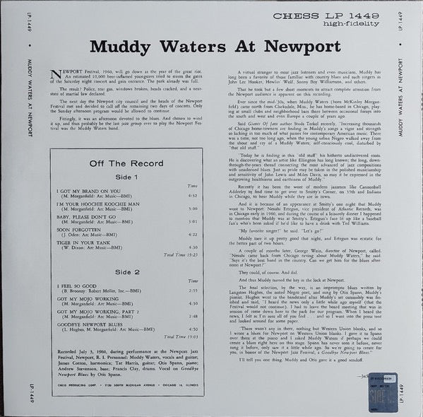 Image of Back Cover of LP - NEW/NEW - MUDDY WATERS, Muddy Waters At Newport 1960 (Chess; LP-1449,  2021 Reissue, Stereo, 180g Vinyl), ,  - 1036103E