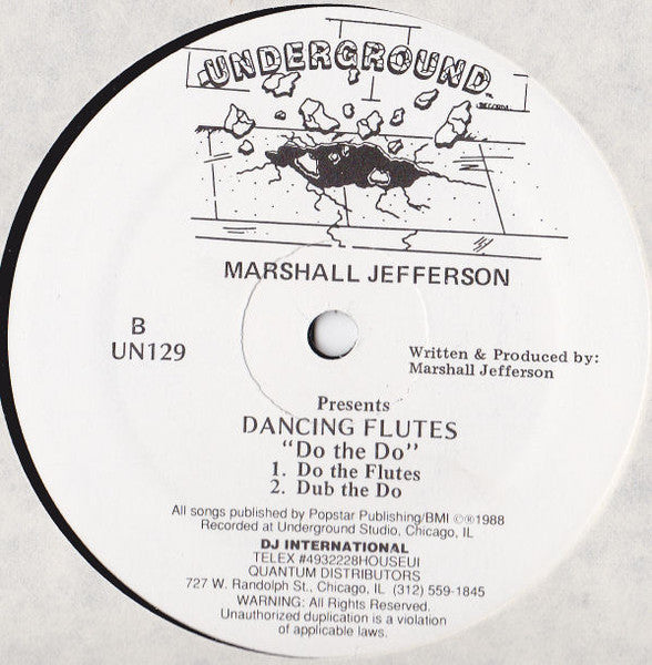 Image of Back Cover of 12" - /VG - MARSHALL JEFFERSON PRESENTS DANCING FLUTES, Do The Do (Underground; UN129, US 1988), Pen on label,  - 3346132S