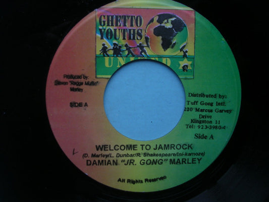Image of Front Cover of 7" - /VG - DAMIAN "JR. GONG" MARLEY, Welcome To Jamrock / Hey Girl (Ghetto Youths United; , Jamaica 2005, "World-a-Music" riddim), Light marks only, light crackle from press. Clean labels.,  - 2216104C