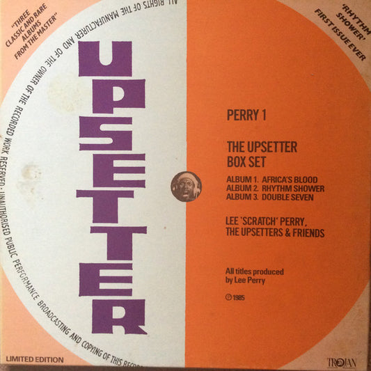 Image of Front Cover of 3xLP - VG/VG+ - LEE 'SCRATCH' PERRY, THE UPSETTERS & FRIENDS, The Upsetter Box Set (Trojan Records; PERRY 1, UK 1985, Box Set, 3 Inners, Limited Edition, No Barcode, White/Blue Labels), Light edge and corner wear to box. Strong seams. Nice clean discs.,  - 1046147S