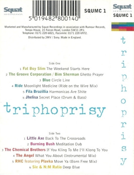 Image of Back Cover of Cassette - VG+/VG+ - VARIOUS, Triphoprisy (Squat Recordings; SQUMC 1, UK 1995), ,  - 1016502C