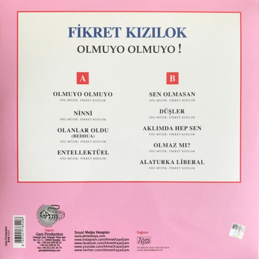 Image of Back Cover of LP - NEW/NEW - FIKRET KIZILOK, Olmuyo Olmuyo! (Gam Production; none, Turkey 2023 Reissue, Gatefold), , Thoughtful Anatolian folk-rock built on expressive vocals, poetic lyrics and restrained psychedelic touches. Includes  Olmuyo Olmuyo . - 1816316C