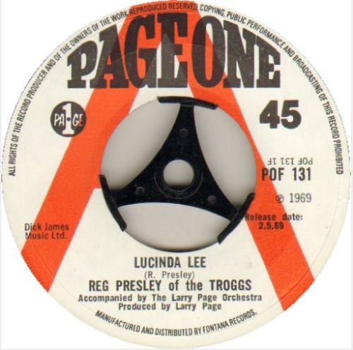 Image of Front Cover of 7" - /VG+ - REG PRESLEY, Lucinda Lee/Wichita Lineman (Page One; POF 131, UK 1969, Promo), Sticker on label.,  - 1056202S