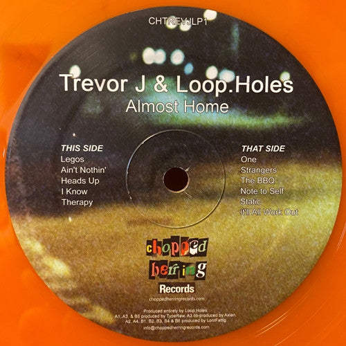 Image of Back Cover of LP - VG+/VG+ - TREVOR J & LOOP.HOLES, Almost Home (Chopped Herring Records; CHTREVJLP1, UK 2021, Stickered Plain Sleeve, Clear Orange Vinyl), ,  - 1016542C