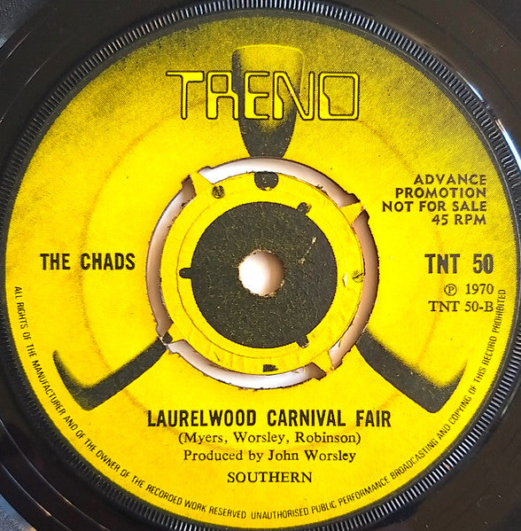 Image of Back Cover of 7" - /VG+ - THE CHADS, Dearest Belinda/Laurelwood Carnival Fair (Trend; TNT 50, UK 1970, Promo), small sticker on label ,  - 1056207S