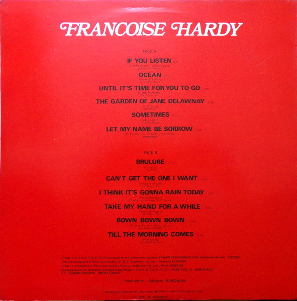 Image of Back Cover of LP - VG/VG - FRAN OISE HARDY, Love Songs (Epic; ECPO-18, Japan 1975 Reissue, Missing the OBI), ,  - 1026350E
