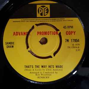 Image of Back Cover of 7" - VG/VG - SANDIE SHAW, Wight Is Wight/That's The Way He's Made (Pye Records; 7N 17954, UK 1970, Promo, Company Sleeve), Small sticker on label,  - 1056209S