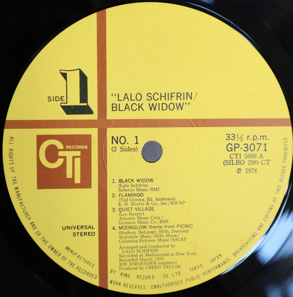 Image of Label Cover of LP - VG/VG - LALO SCHIFRIN, Black Widow (CTI Records; CTI 5000, Japan 1976, Inner, Missing the OBI), ,  - 1026429E