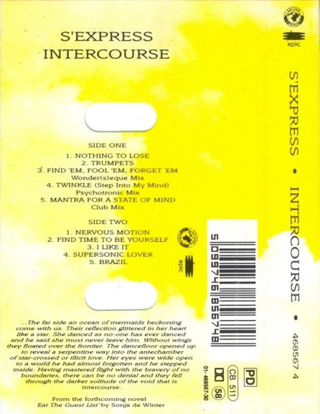 Image of Back Cover of Cassette - VG+/VG+ - S'EXPRESS, Intercourse (Rhythm King; 468567 4, UK 1991), ,  - 1016602C