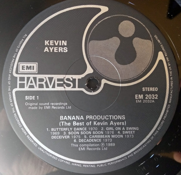 Image of Label Cover of 2xLP - VG/VG - KEVIN AYERS, Banana Productions (The Best Of Kevin Ayers) (Harvest; EM 2032, Europe 1989, Gatefold), Edge Wear, Long Hairline Across Side 2, Doesn't Affect Play,  - 1046337S