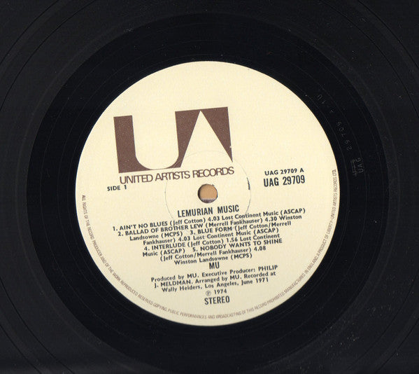 Image of Label Cover of LP - VG+/VG - MU, Lemurian Music (United Artists Records; UAG 29709, UK 1975 Reissue, Laminated Sleeve, Inner), ,  - 1126047E
