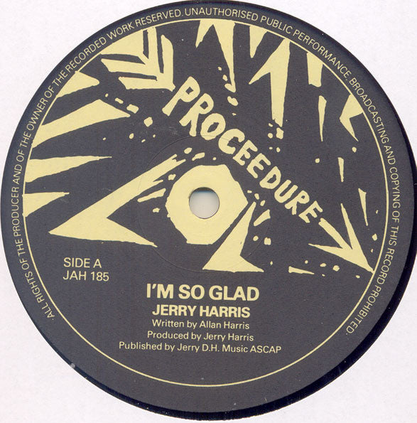 Image of Front Cover of 12" - /VG - JERRY HARRIS, I'm So Glad / Natural Feeling (Proceedure ; JAH 185, US 1980s), ,  - 1126041E