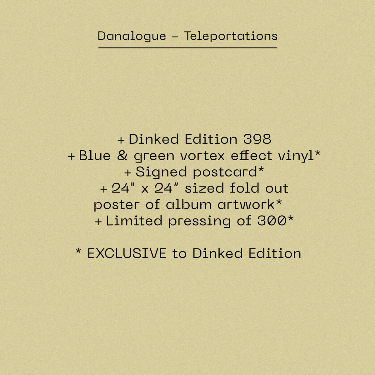 Image of Back Cover of LP - NEW/NEW - DANALOGUE, Teleportations - Dinked Edition (Castles in Space; CIS211LPX, Europe 2026, Poster & Postcard, Blue & green vortex effect vinyl, Signed postcard, 24" x 24  sized fold out poster of album artwork, Limited pressing of 300, Dinked Edition 398), , Following an illustrious stint as founding member of Mercury Music Prize nominated The  Comet Is Coming, and also Soccer96, the producer and synthesist Danalogue heralds a  new chapter, with his debut solo album Teleport