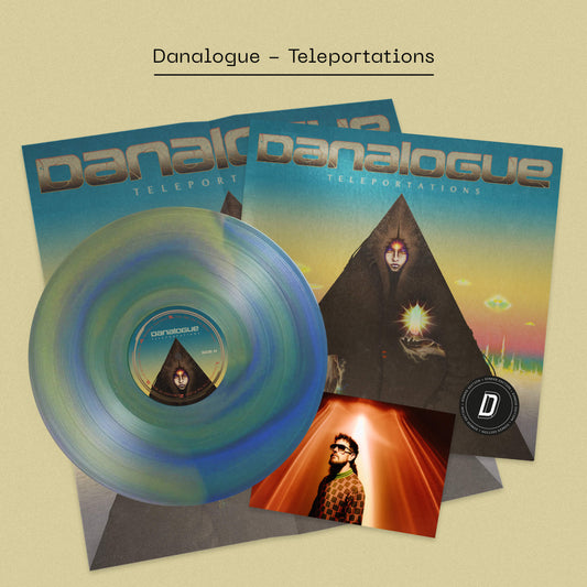 Image of Front Cover of LP - NEW/NEW - DANALOGUE, Teleportations - Dinked Edition (Castles in Space; CIS211LPX, Europe 2026, Poster & Postcard, Blue & green vortex effect vinyl, Signed postcard, 24" x 24  sized fold out poster of album artwork, Limited pressing of 300, Dinked Edition 398), , Following an illustrious stint as founding member of Mercury Music Prize nominated The  Comet Is Coming, and also Soccer96, the producer and synthesist Danalogue heralds a  new chapter, with his debut solo album Telepor