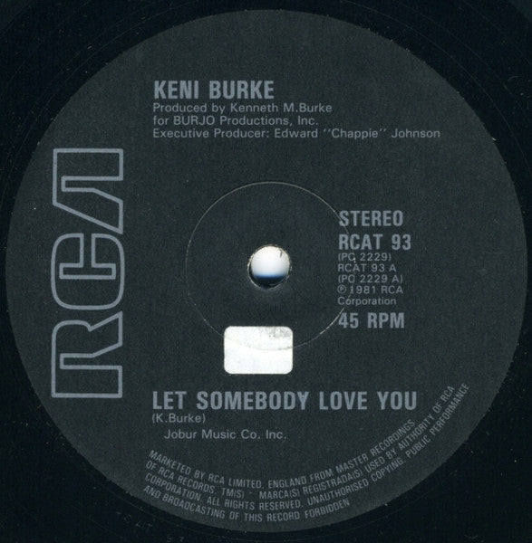 Image of Front Cover of 12" - /VG+ - KENI BURKE, Let Somebody Love You (RCA; RCAT 93, UK 1981), ,  - 2446199S