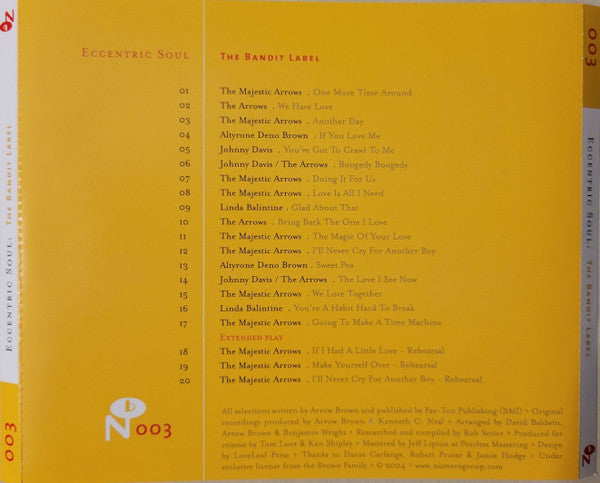 Image of Back Cover of CD - VG+/VG+ - VARIOUS, Eccentric Soul: The Bandit Label (Numero Group; NUM003, US 2004, Slipcase), ,  - 1136030E