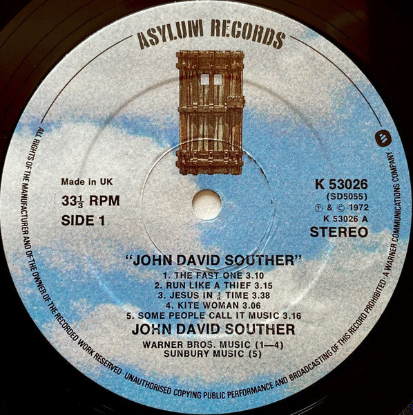Image of Label Cover of LP - VG/VG - JOHN DAVID SOUTHER, John David Souther (Asylum Records; K 53026, UK 1976 Reissue), ,  - 116042C