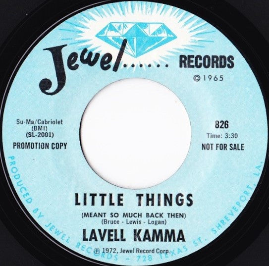 Image of Back Cover of 7" - /VG - LAVELL KAMMA, I Can Help You Find Yourself (Jewel Records; 826, US 1972, Promo), , A I Can Help You Find YourselfB Little Things (Meant So Much Back Then) - 1116192C