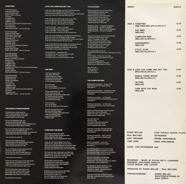 Image of Back Cover of LP - VG/VG+ - EBONY, Together (Not On Label ; 205573, Switzerland 1985), Strong VG+, Writing On Rear Sleeve,  - 1126145E