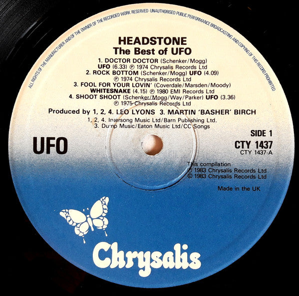 Image of Label Cover of 2xLP - VG/VG - VARIOUS, Headstone: The Best Of UFO (Chrysalis; CTY 1437, UK 1983, Stickered Gatefold Sleeve), Strong VG,  - 1116236C