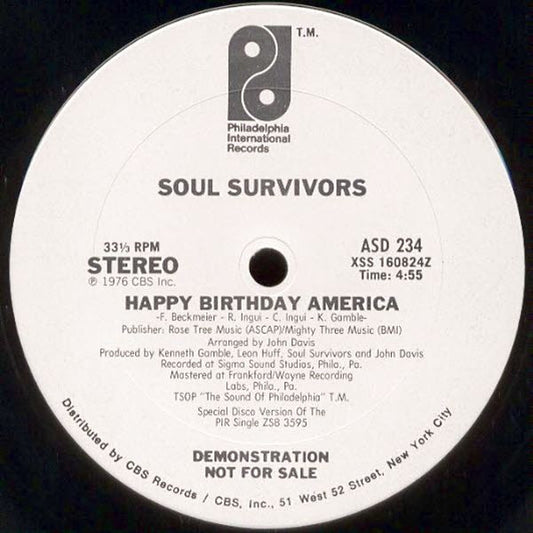 Image of Front Cover of 12" - /VG - SOUL SURVIVORS, Happy Birthday America (Philadelphia International Records; ASD 234, US 1976, Promo), ,  - 1116305C