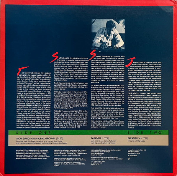 Image of Back Cover of LP - VG/VG - STEPHEN MONTAGUE, Slow Dance On A Burial Ground (Lovely Music, Ltd.; VR 2041, US 1984), 1 light scratch, edge & ring wear,  - 2846024S