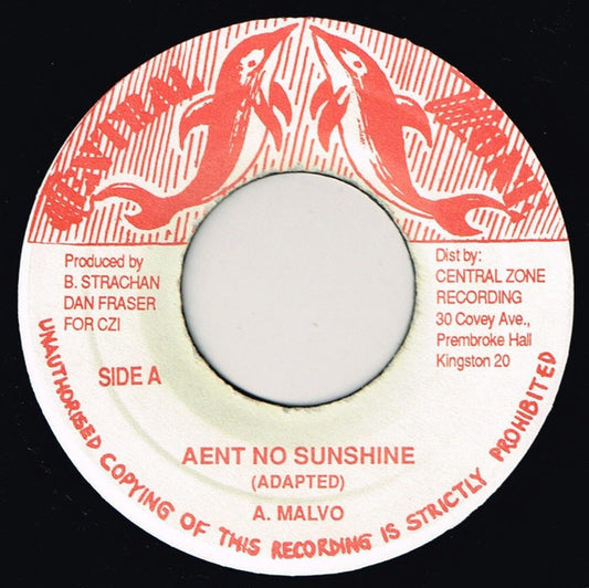 Image of Front Cover of 7" - /G+ - ANTHONY MALVO / DANNY DREAD, Ain't No Sunshine / Prophet (Central Zone; , Jamaica 1980s), Worn labels.,  - 1116311C