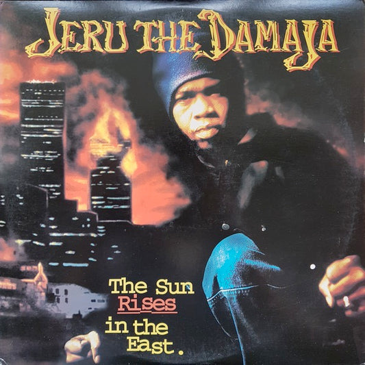 Image of Front Cover of 2xLP - G+/G - JERU THE DAMAJA, The Sun Rises In The East (ffrr; 697 124 011-1, US 1994), Records marked and scuffed. Sleeve worn, slightly damaged and creased at corners and edges. Split at bottom edge towards opening,  - 3416495C