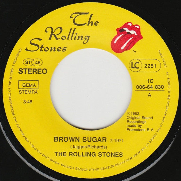 Image of Label Cover of 7" - VG/VG+ - THE ROLLING STONES, Brown Sugar / Tumbling Dice (Rolling Stones Records; 1C 006-64830, Germany 1982, Picture Sleeve, Large Centre Hole), ,  - 1116374C