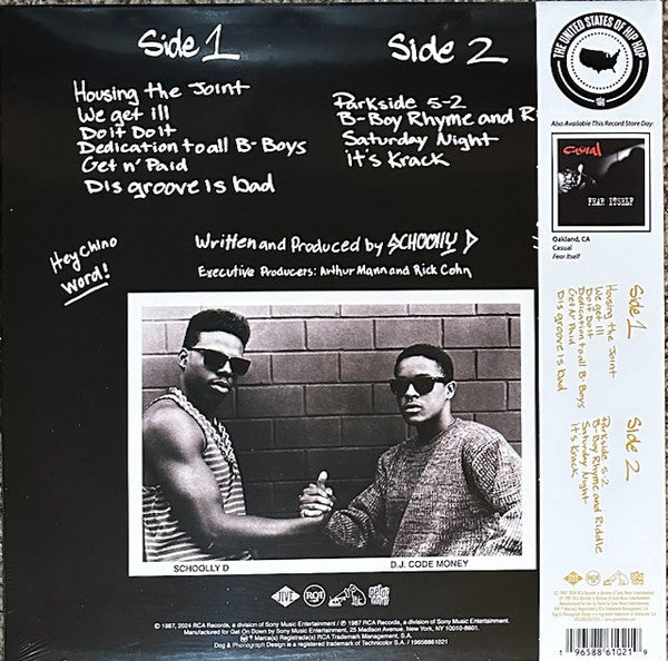Image of Back Cover of LP - EX/EX - SCHOOLLY D, Saturday Night The Album (Get On Down; GET-51535-LP, USA & Europe 2024 Reissue, Record Store Day, Limited Edition,  Lemon Pepper Vinyl), ,  - 1146321S