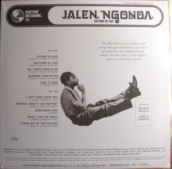 Image of Back Cover of LP - NEW/NEW - JALEN NGONDA, Doctrine of Love (Daptone Records; DAP084LPX, UK 2026, Indie Exclusive Clear Vinyl in Tip On Jacket, Download Code), , Since the release of his critically acclaimed debut full length, 2023 s Come Around and Love Me, Jalen s career has undergone a meteoric rise. The track  If You Don t Want My Love  went viral, garnering 253 million streams to date. Jalen has appeared on a number of major television programmes, including The Graham Norton Show, The Late Sho