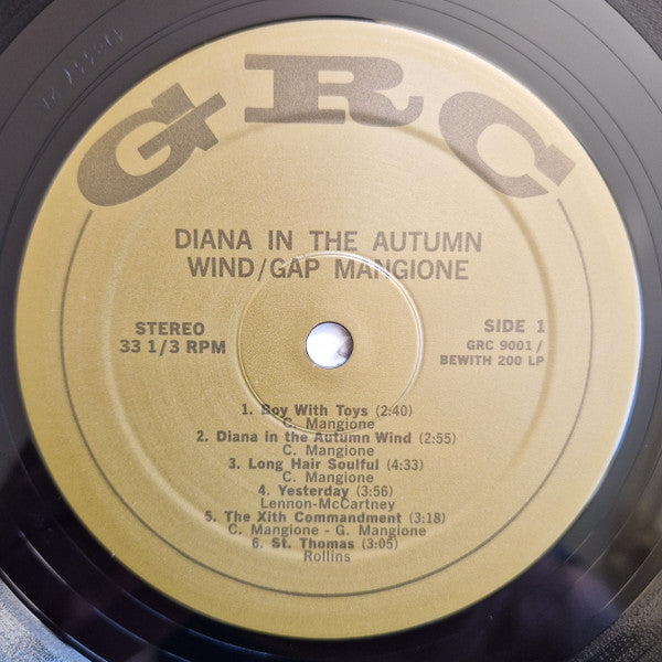 Image of Label Cover of LP - NEW/NEW - GAP MANGIONE, Diana In The Autumn Wind (Be With Records; BEWITH200LP, Europe 2026, Insert), , This is the first ever vinyl reissue of Gap Mangione's Diana In The Autumn Wind, produced with the full and extensive participation of Gap. An exceedingly rare album, it's been coveted by funk, soul, jazz and hip-hop sample fiends for decades. But this record is so much more than a sample-spotters curio. It's solid gold throughout. Bursting with killer funky-jazz grooves and t