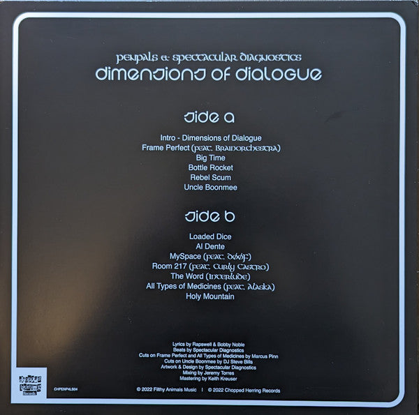 Image of Back Cover of LP - VG+/VG - PEN PALS, SPECTACULAR DIAGNOSTICS, Dimensions Of Dialogue (Chopped Herring Records; CHPENP4LS04, UK 2023), Light marks only,  - 1116362C