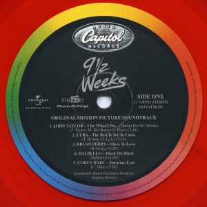Image of Label Cover of LP - VG+/VG+ - VARIOUS, 9  Weeks (Original Motion Picture Soundtrack) (Music On Vinyl; MOVATM098, Europe 2017 Reissue, Stickered Plastic Outer Sleeve, 180 Gram Red Transparent Vinyl, Ltd to 1500, Numbered), No. 001298,  - 1146410S